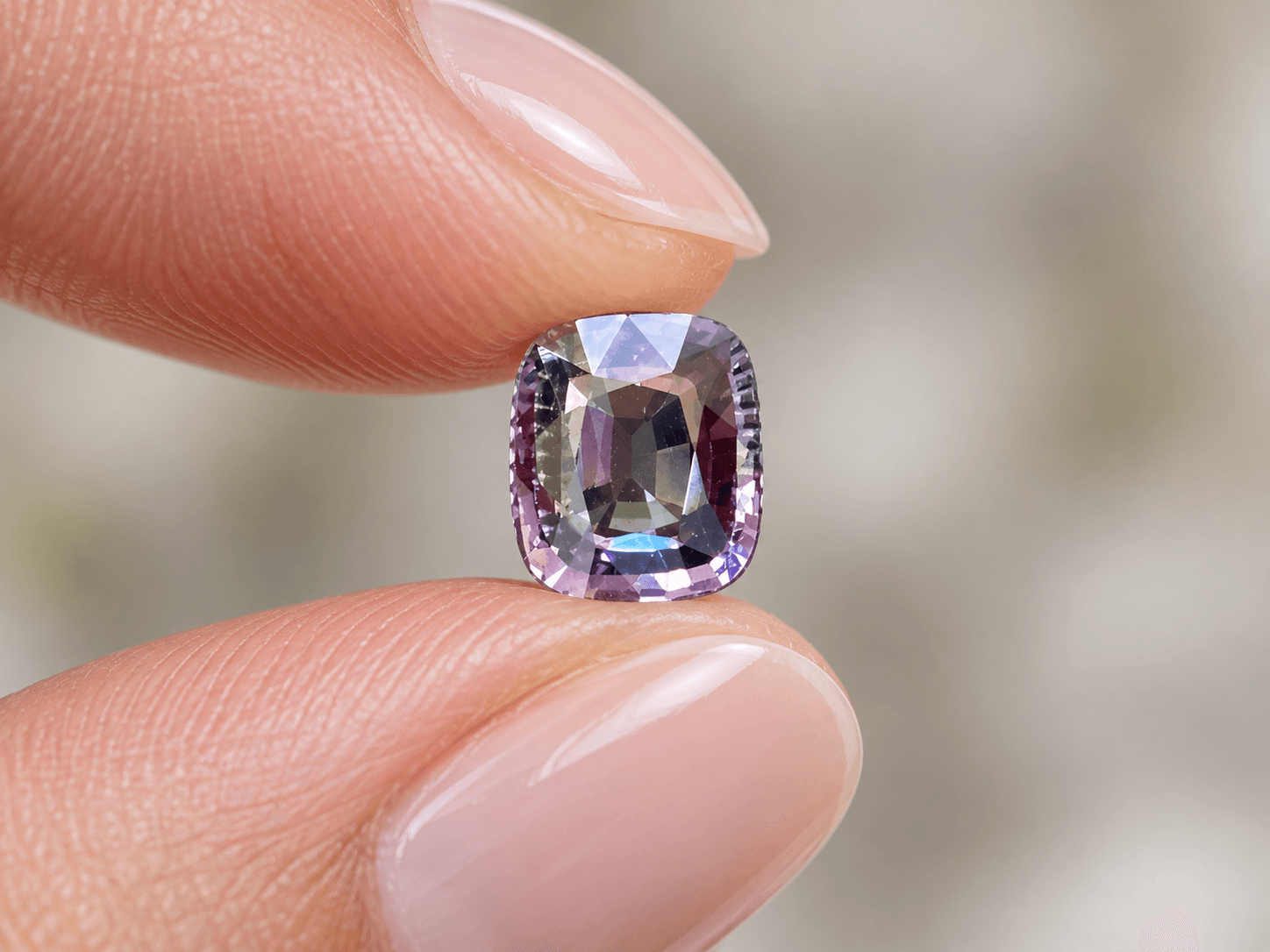 Greyish Purple Spinel - 1.90 ct Smoky Lavender / Greyish Purple Cushion Faceted Cushion Cut Ceylon Gemstone from Sri Lanka (LG-323) Greyish Purple Spinel - 1.90 ct Smoky Lavender / Greyish Purple Cushion Faceted Cushion Cut Ceylon Gemstone from Sri Lanka (LG-323)